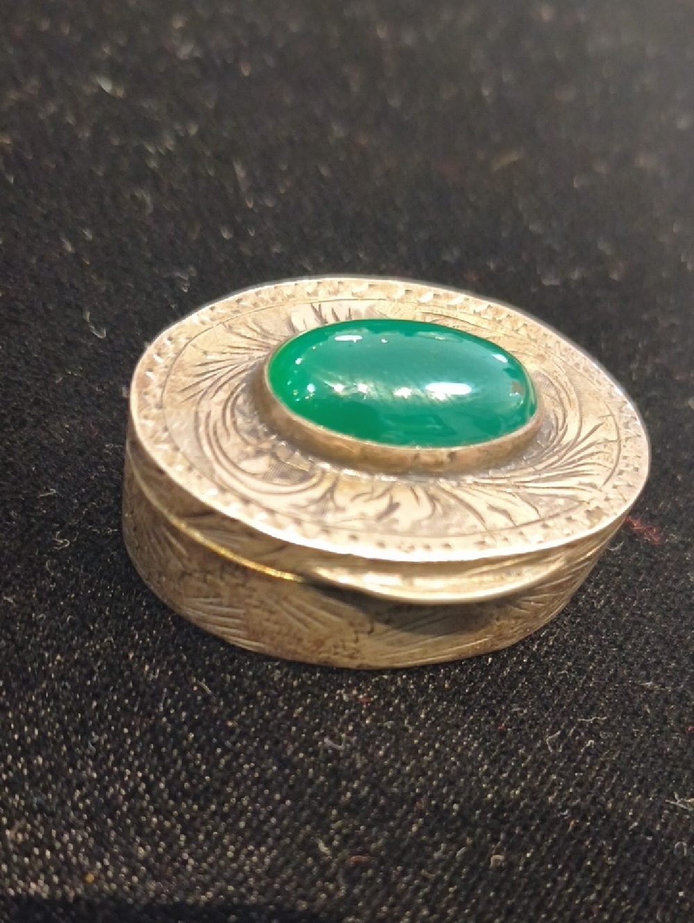 sterling Silver Oval Trinket Ring with Green Cabochon